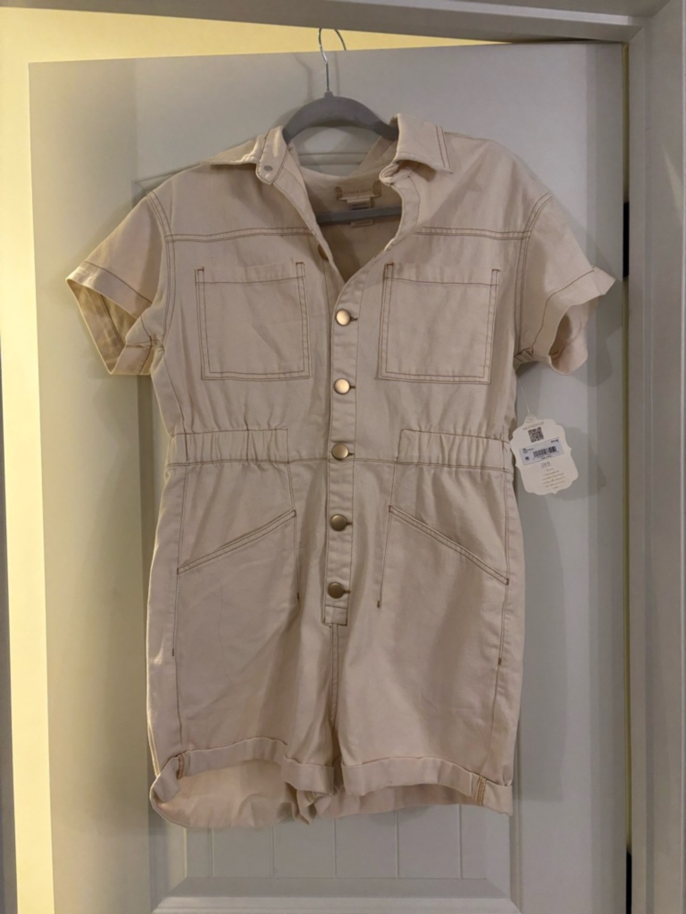 Altar'd State Beige Short Sleeve Utility Romper